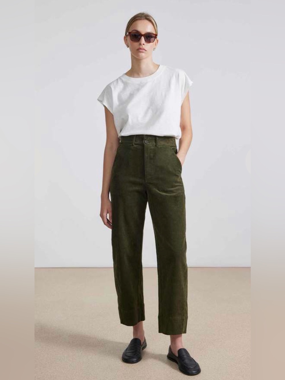 Apiece Apart Mari Corduroy Barrel Pant in Olive